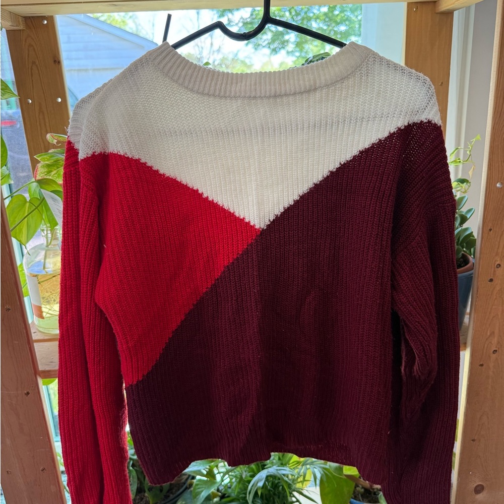 Colorblock Sweater - Red, White, and Burgundy